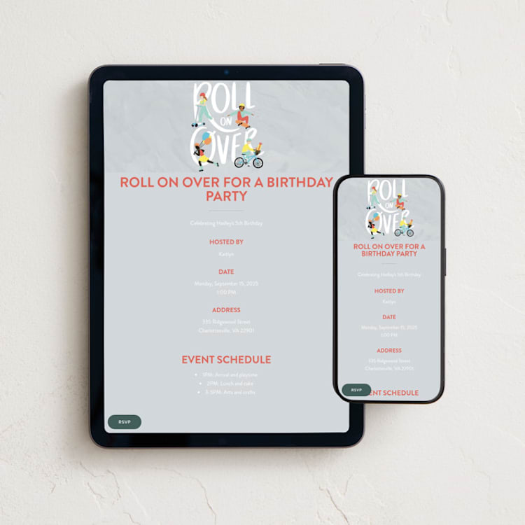 "Roll on Over" - Online Kids Birthday Invitations in Cupcake by Shiny Penny Studio - Mobile + desktop layout