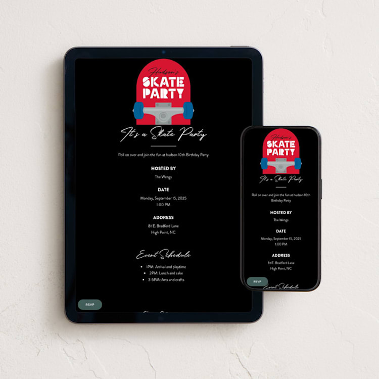 "Skateboard" - Online Kids Birthday Invitations in Siren by Kacey Kendrick Wagner - Mobile + desktop layout