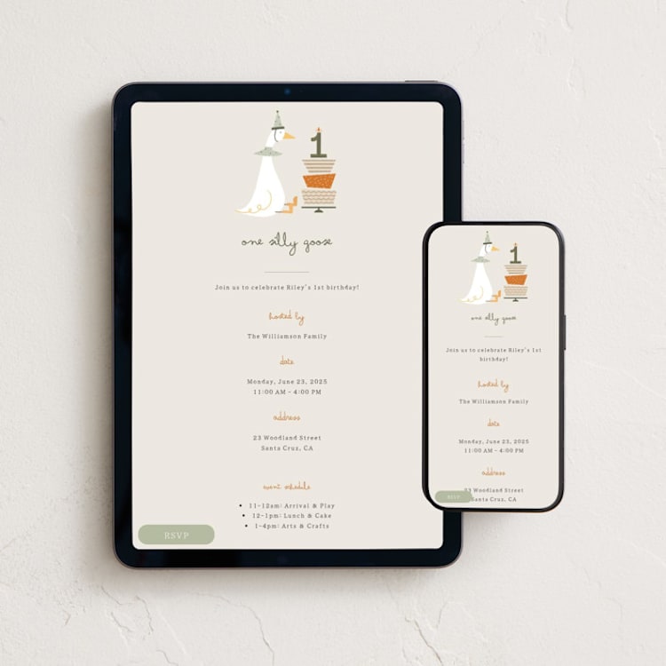 "One Silly Goose" - Online Kids Birthday Invitations in Grass by Kaliste Ananda - Mobile + desktop layout