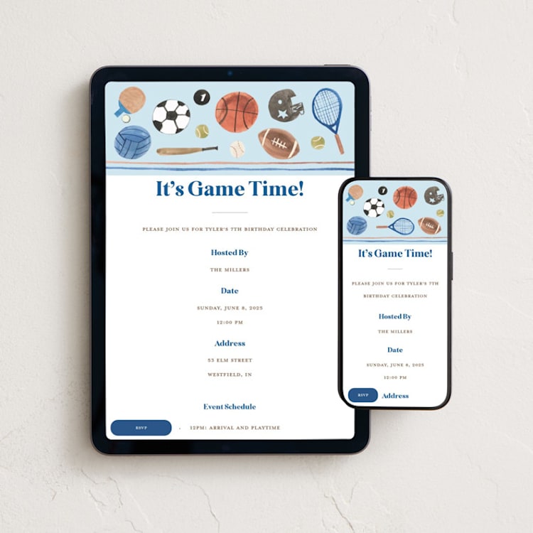"Game Time" - Online Kids Birthday Invitations in Lake by Teju Reval - Mobile + desktop layout
