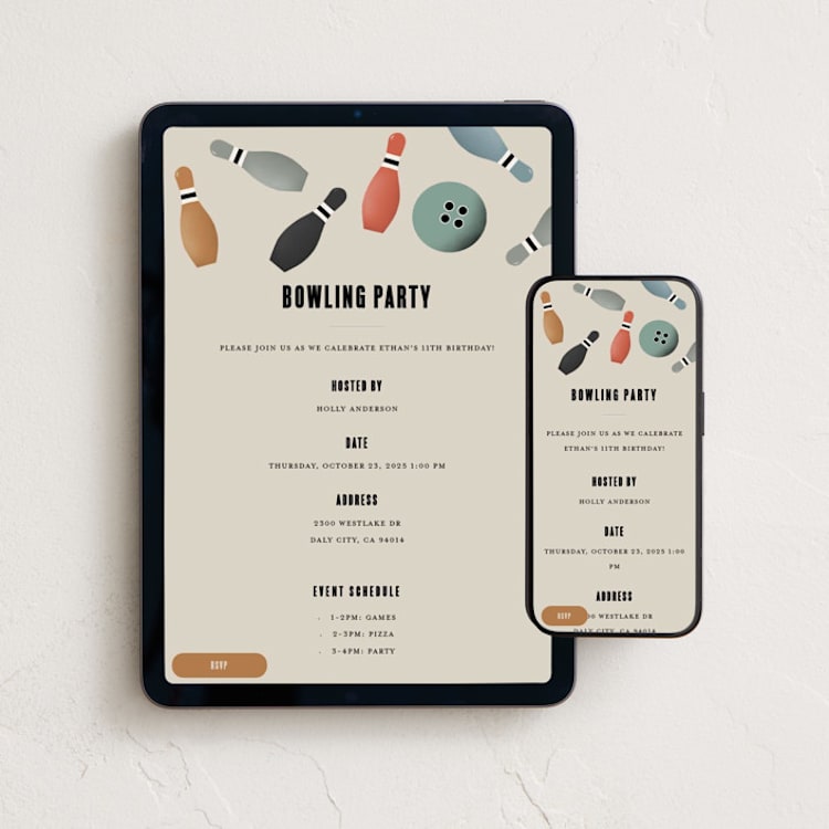 "Bowling party" - Online Kids Birthday Invitations in Vintage by Maja Cunningham - Mobile + desktop layout