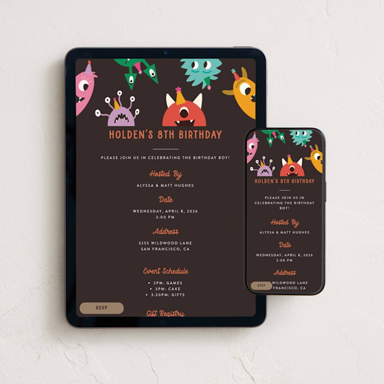 "Monsters" - Online Kids Birthday Invitations in Skittles by Morgan Kendall - Mobile + desktop layout