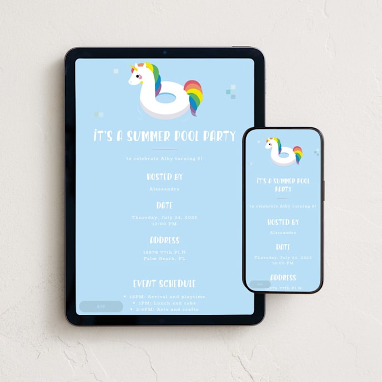 "Pool Party" - Online Kids Birthday Invitations in Crystal by Hudson meet Rose - Mobile + desktop layout