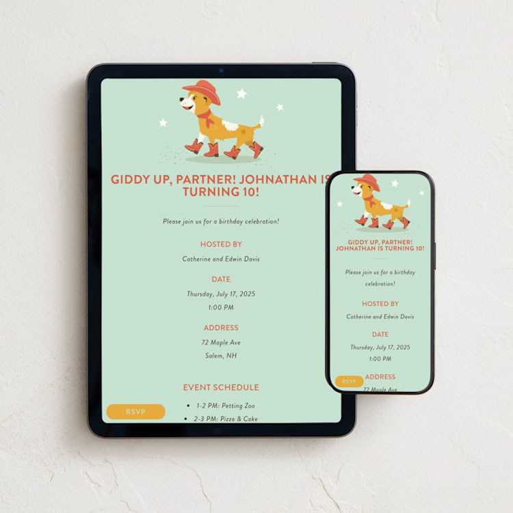 "Giddy up!" - Online Kids Birthday Invitations in Turquoise by Tennie and Co. - Mobile + desktop layout