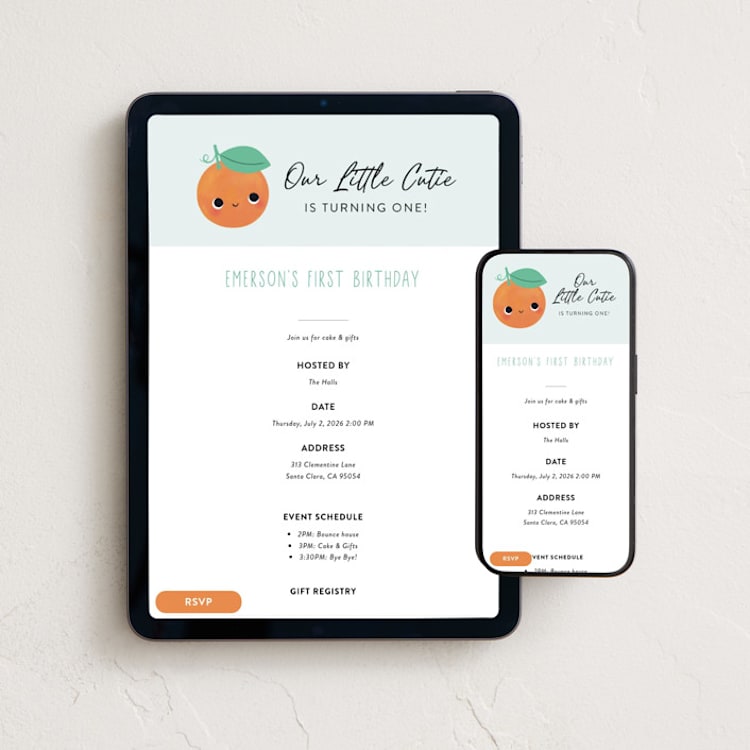 "Our Little Cutie" - Online Kids Birthday Invitations in Sky by Itsy Belle Studio - Mobile + desktop layout