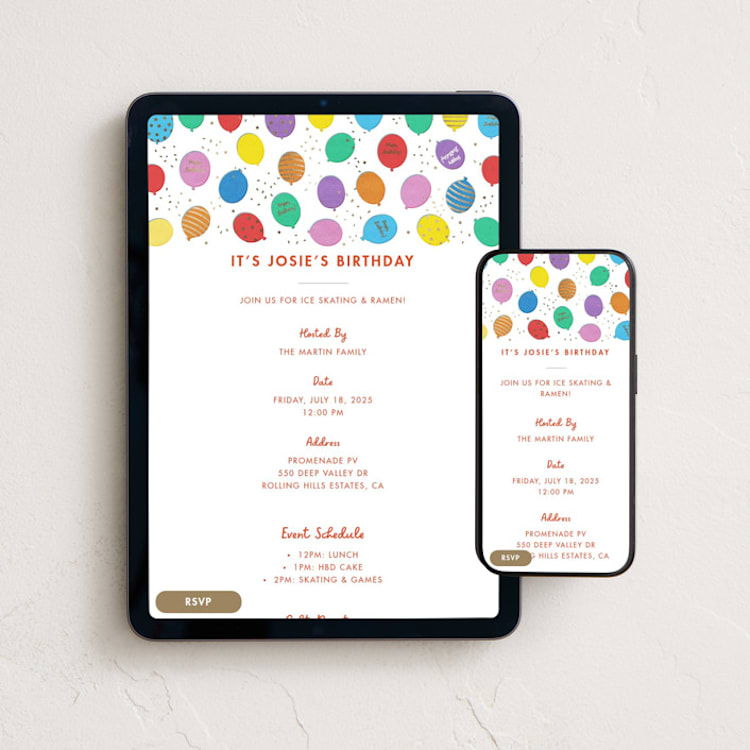 "Floating Balloons" - Online Kids Birthday Invitations in Cloud by Becky Nimoy - Mobile + desktop layout