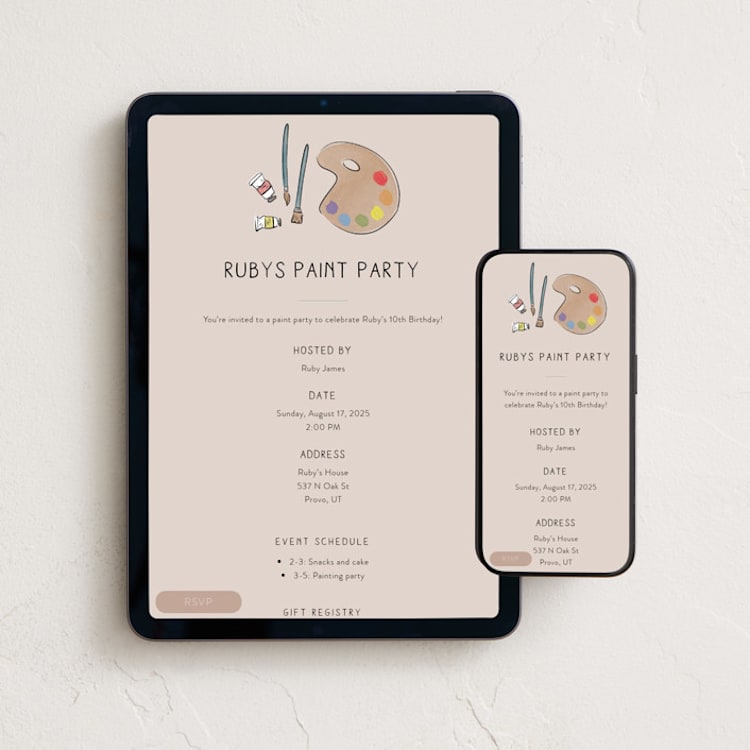 "Paint party" - Online Kids Birthday Invitations in Natural by Kat Roberts - Mobile + desktop layout