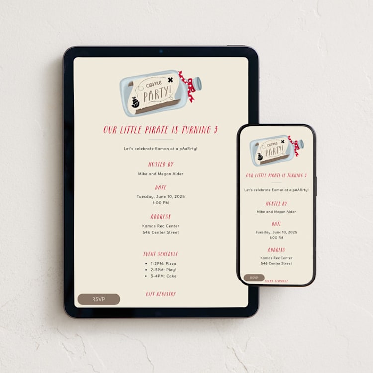 "Pirate Party" - Online Kids Birthday Invitations in Merlot by JeAnna Casper - Mobile + desktop layout