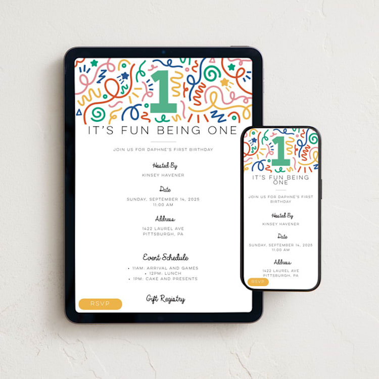 "One is Fun" - Online Kids Birthday Invitations in Cotton by Kinsey Havener - Mobile + desktop layout