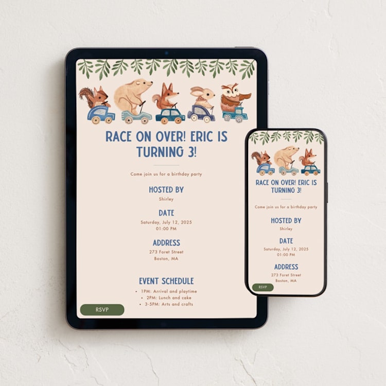"woodland cars" - Online Kids Birthday Invitations in Boulevard by Vivian Yiwing - Mobile + desktop layout