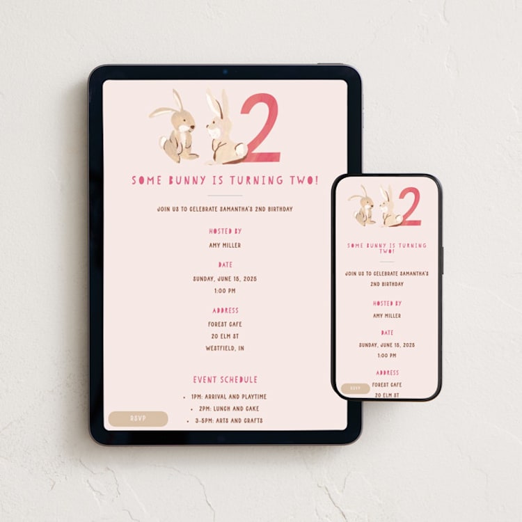 "Bunny" - Online Kids Birthday Invitations in Petal by Teju Reval - Mobile + desktop layout