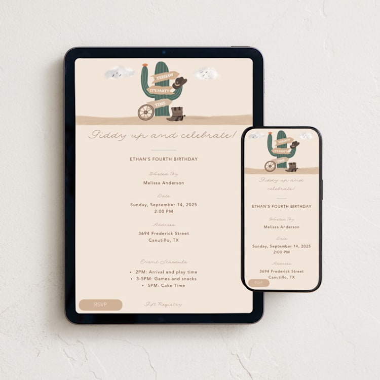 "Trailblazer" - Online Kids Birthday Invitations in Sand by Jelena Vuletic - Mobile + desktop layout