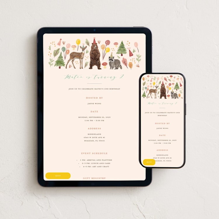 "Fun woodland celebration" - Online Kids Birthday Invitations in Sand by iamtanya - Mobile + desktop layout