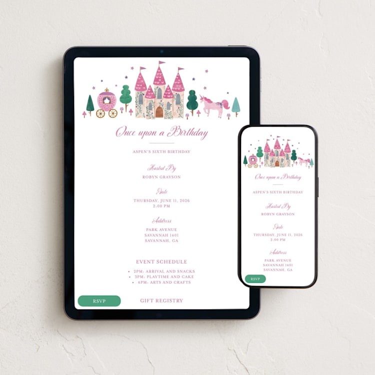 "Once upon a Birthday" - Online Kids Birthday Invitations in Strawberry by Sarah Knight - Mobile + desktop layout