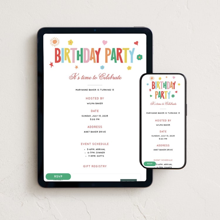 "bright birthday" - Online Kids Birthday Invitations in Apple by Laura Hamm - Mobile + desktop layout