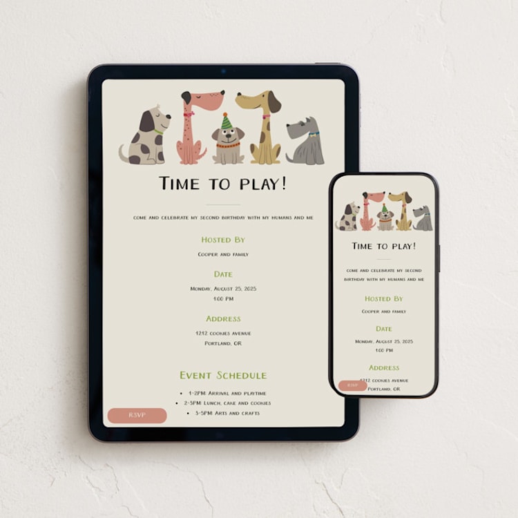 "Dog party" - Online Kids Birthday Invitations in Marshmallow by Anequ Studio - Mobile + desktop layout