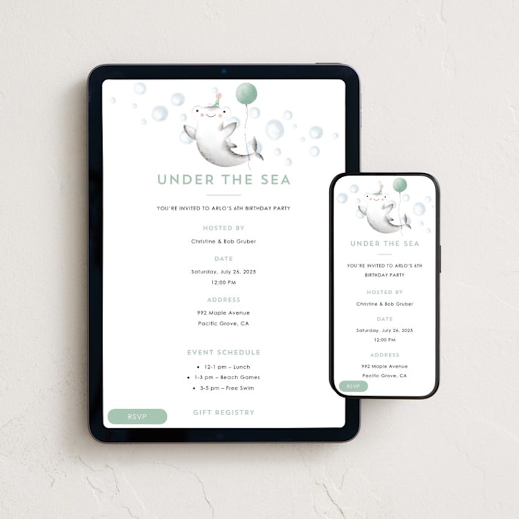 "party under the sea" - Online Kids Birthday Invitations in Leaf by Erin Deegan - Mobile + desktop layout