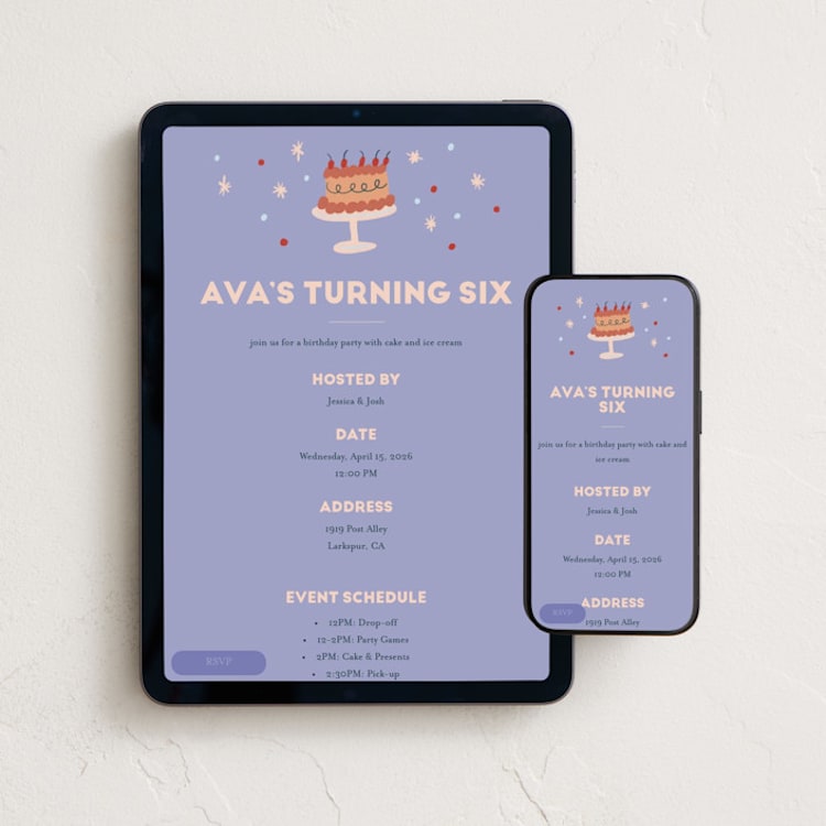 "Cake Sparkles" - Online Kids Birthday Invitations in Ube by Ani Somi - Mobile + desktop layout