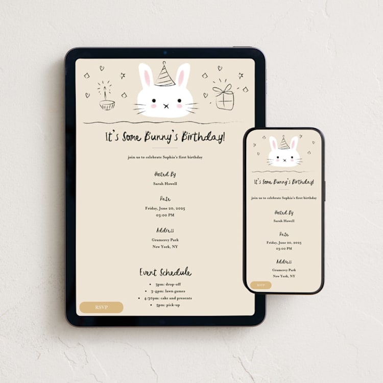 "Some Bunny" - Online Kids Birthday Invitations in Tan by Ani Somi - Mobile + desktop layout