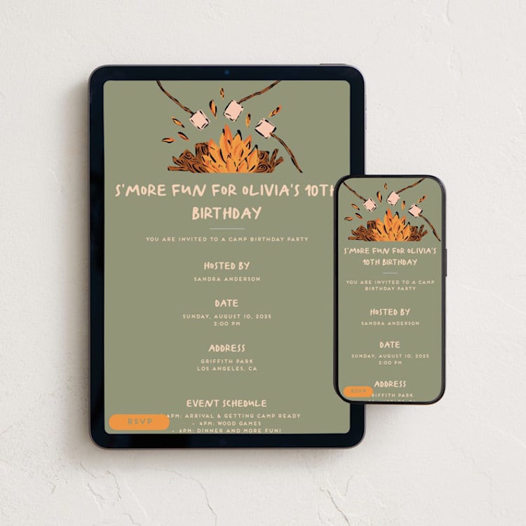 "Smore" - Online Kids Birthday Invitations in California by Claudia Orengo - Mobile + desktop layout