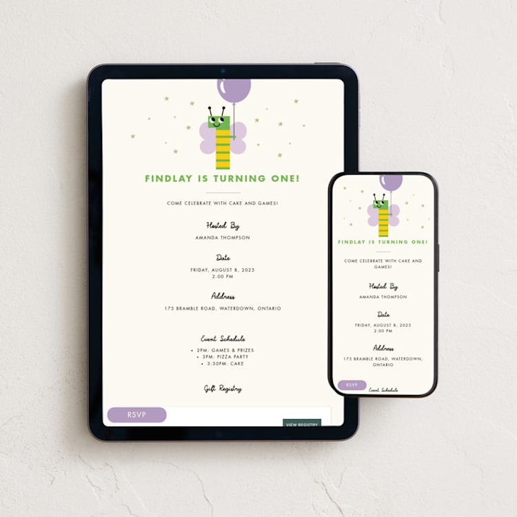 "Happy One" - Online Kids Birthday Invitations in Fig by mo kelley - Mobile + desktop layout
