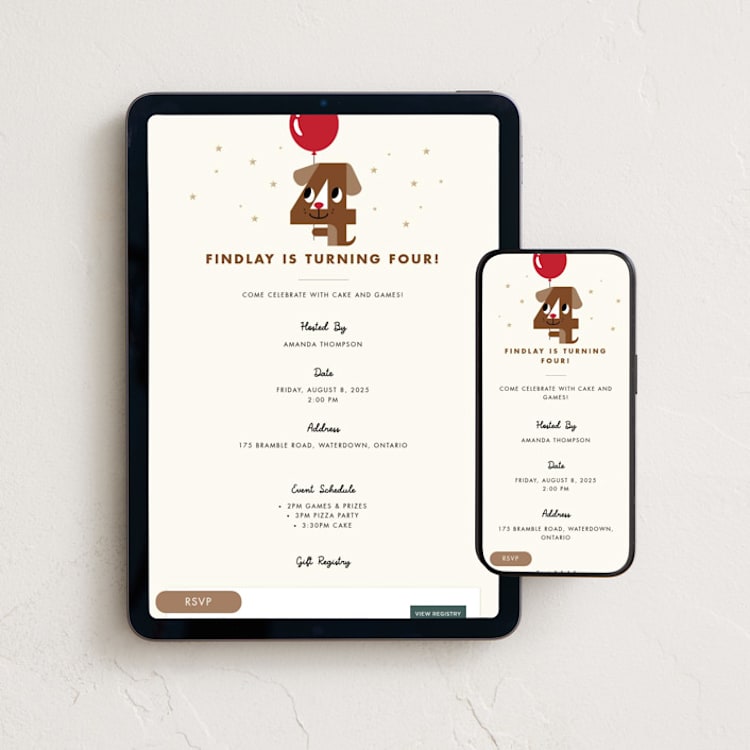 "Happy Four" - Online Kids Birthday Invitations in Crimson by mo kelley - Mobile + desktop layout