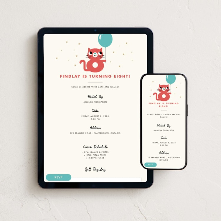 "Happy Eight" - Online Kids Birthday Invitations in Aqua by mo kelley - Mobile + desktop layout