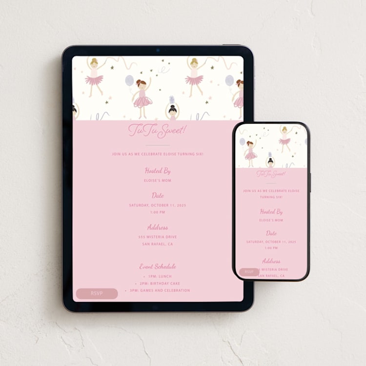 "little ballerinas" - Online Kids Birthday Invitations in Poppy by Elizabeth Bishop - Mobile + desktop layout
