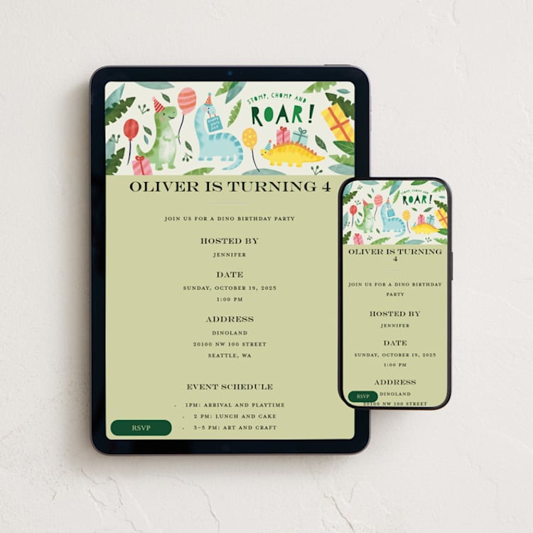 "Dinoland" - Online Kids Birthday Invitations in Olive by iamtanya - Mobile + desktop layout