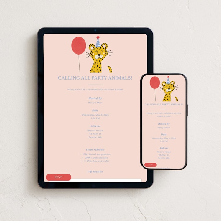 "birthday leopard" - Online Kids Birthday Invitations in Tomato by Elizabeth Bishop - Mobile + desktop layout