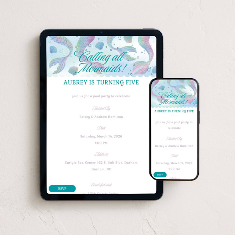 "Mermaid Tails" - Online Kids Birthday Invitations in Lilac by 2birdstone - Mobile + desktop layout