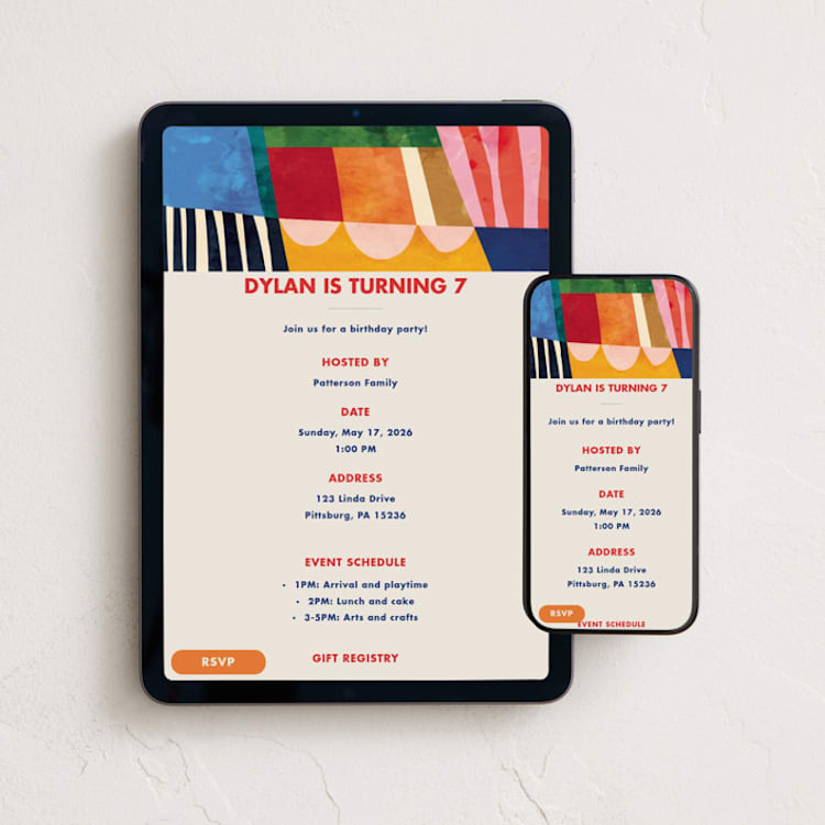 "Colour Block" - Online Kids Birthday Invitations in Mist by Mojca Dolinar - Mobile + desktop layout