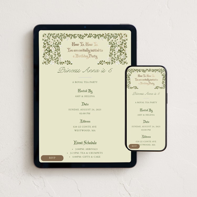 "Enchanting Roses" - Online Kids Birthday Invitations in Cream by Becky Nimoy - Mobile + desktop layout