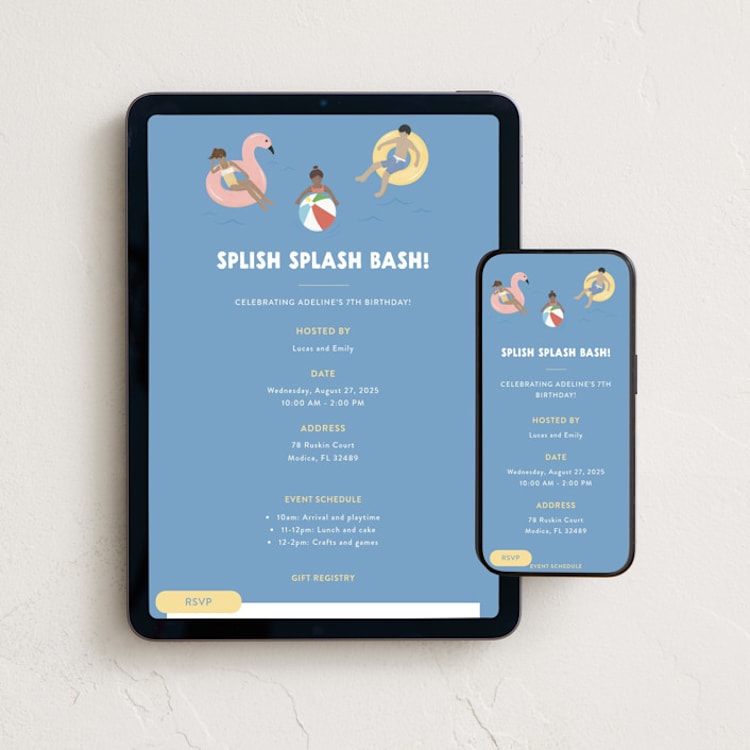 "splish splash bash" - Online Kids Birthday Invitations in Pool by Faith Dorn - Mobile + desktop layout