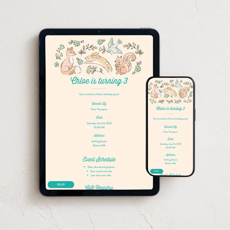 "Woodland Fun" - Online Kids Birthday Invitations in Daisy by Anna Black - Mobile + desktop layout