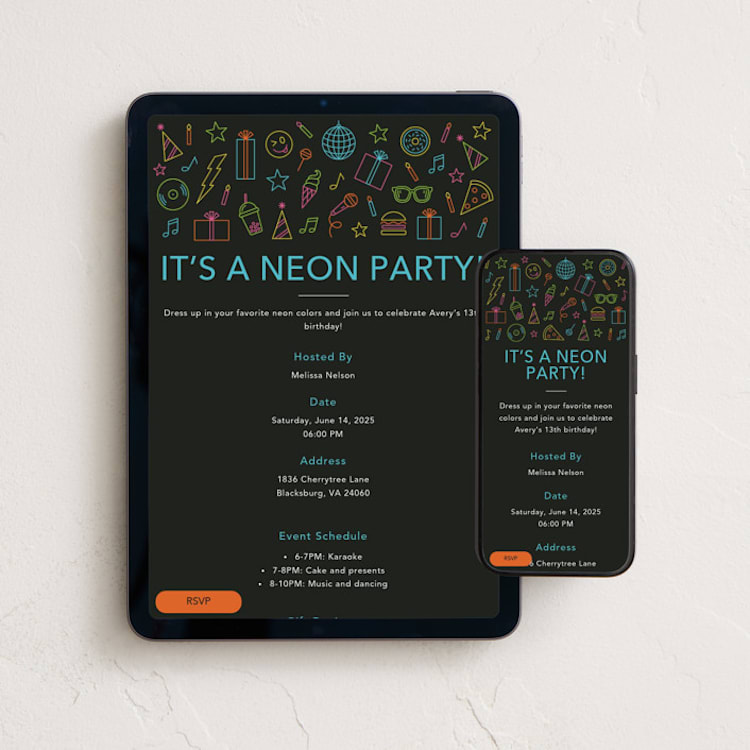 "Neon Party" - Online Kids Birthday Invitations in Candy by Brandy Folse - Mobile + desktop layout