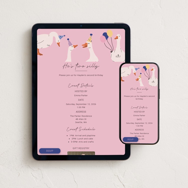 "Two Silly" - Online Kids Birthday Invitations in Orchid by Britt - Mobile + desktop layout