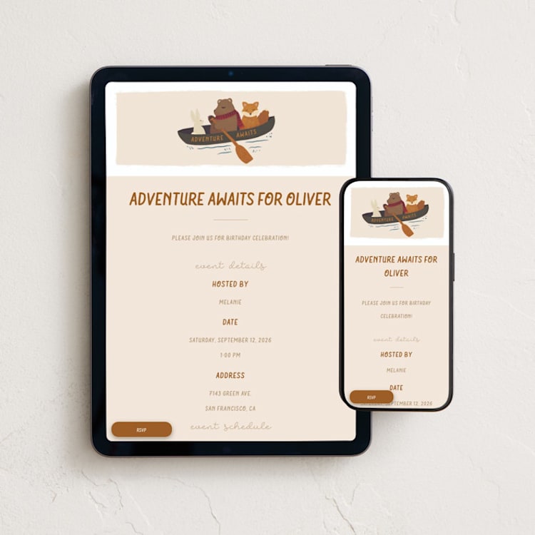 "Adventure Awaits" - Online Kids Birthday Invitations in Forest by Jenna Holcomb - Mobile + desktop layout