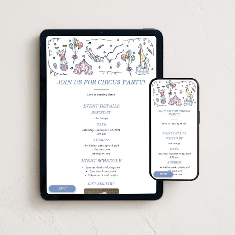 "Circus Day" - Online Kids Birthday Invitations in Sky by Pati Cascino - Mobile + desktop layout