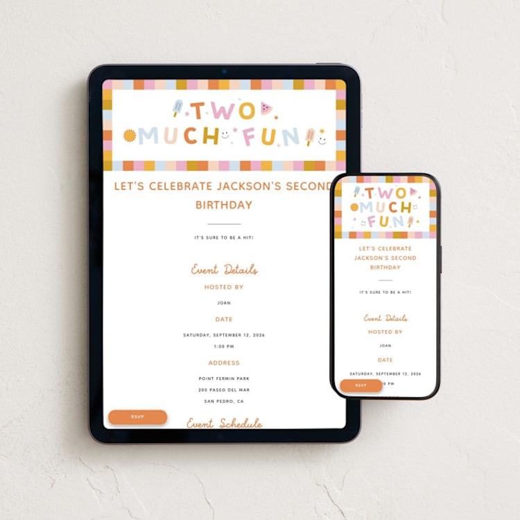 "Two Much Fun" - Online Kids Birthday Invitations in Gumdrop by Carmia C. - Mobile + desktop layout