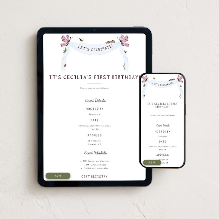 "Time Flies" - Online Kids Birthday Invitations in Sky by Pati Cascino - Mobile + desktop layout