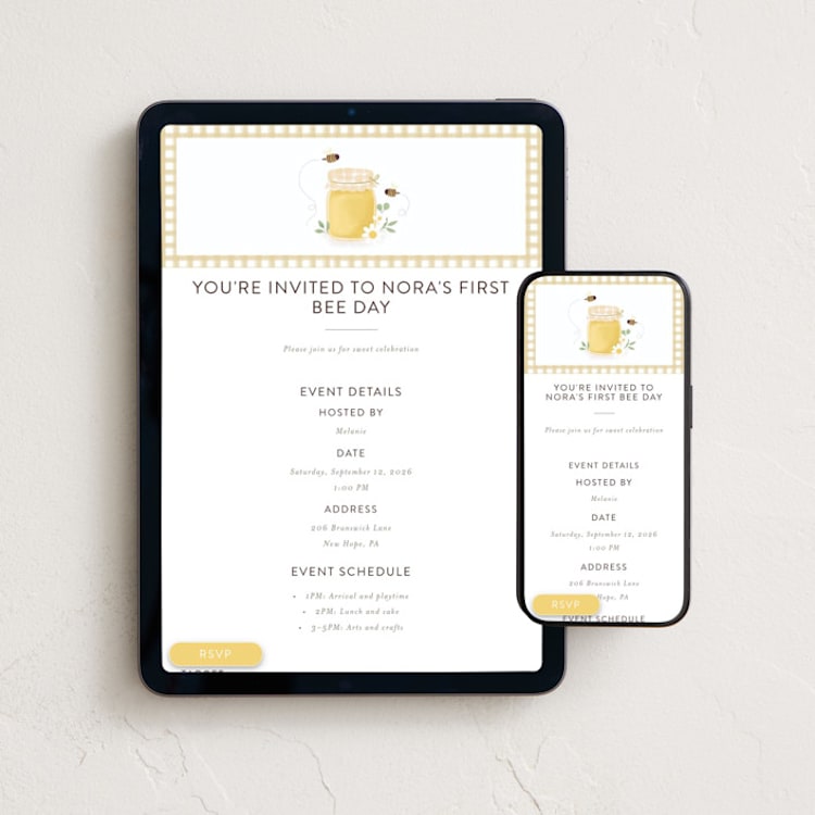 "First Bee Day" - Online Kids Birthday Invitations in Honey by Itsy Belle Studio - Mobile + desktop layout