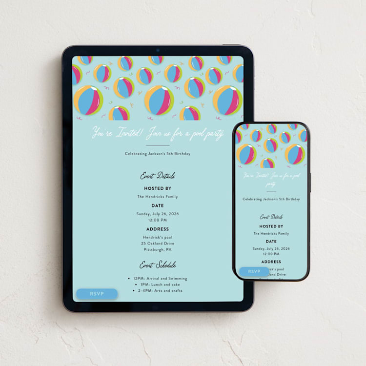 "Make a Splash!" - Online Kids Birthday Invitations in Fruit Punch by Sarah Hawkins Designs - Mobile + desktop layout