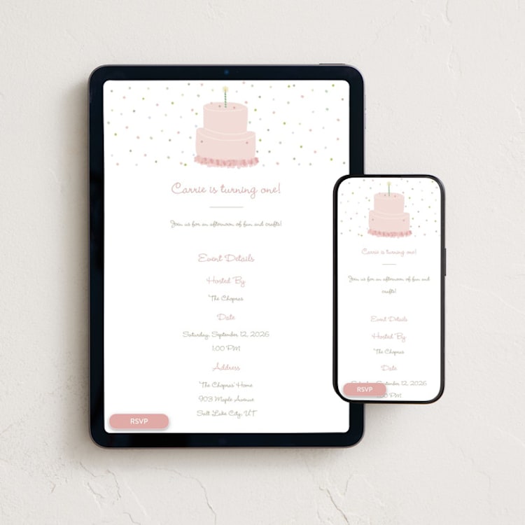 "Confetti Party" - Online Kids Birthday Invitations in Blush by Tina Faselli - Mobile + desktop layout