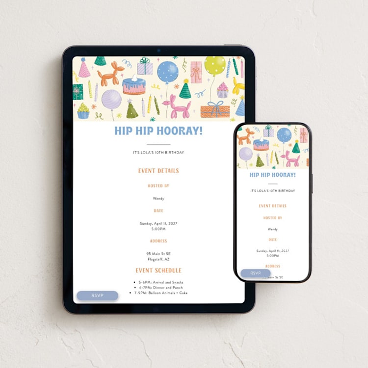 "Hip Hip Hooray Birthday" - Online Kids Birthday Invitations in Periwinkle by Meagan Griffin - Mobile + desktop layout