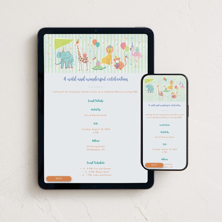 "Wild One Party" - Online Kids Birthday Invitations in Mint by Zinnia Prints - Mobile + desktop layout