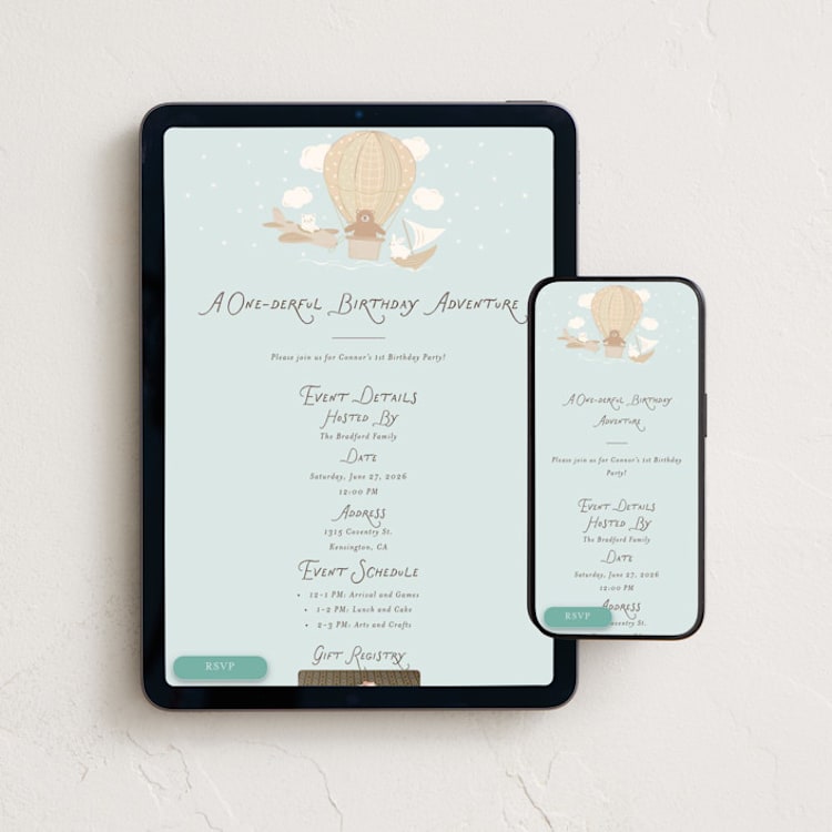 "One-derful Journey" - Online Kids Birthday Invitations in Sky by Jennifer Holbrook - Mobile + desktop layout