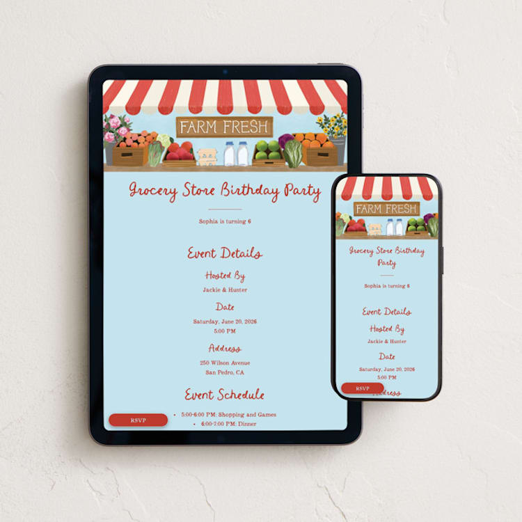 "Farm Fresh Grocery Store" - Online Kids Birthday Invitations in Sky by Becky Nimoy - Mobile + desktop layout