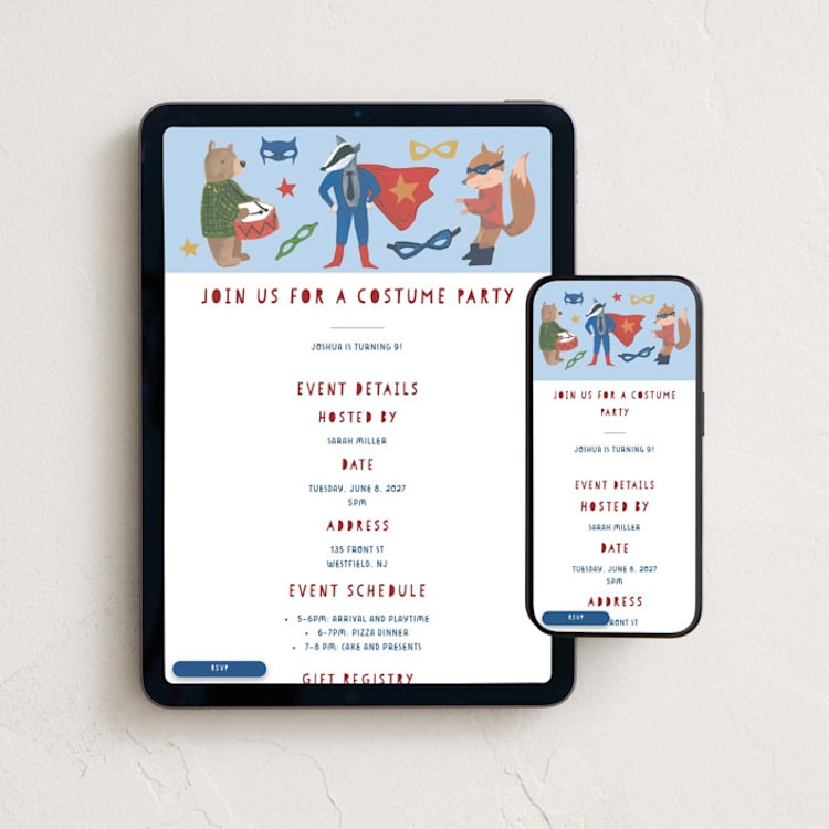 "Costume party" - Online Kids Birthday Invitations in Sky by Teju Reval - Mobile + desktop layout
