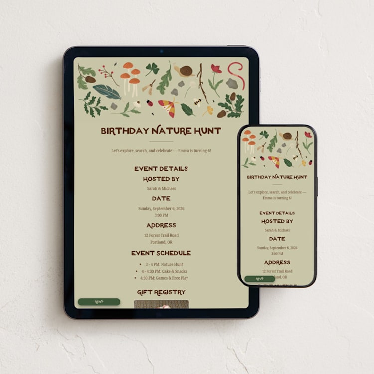 "Nature Scavenger Hunt Birthday" - Online Kids Birthday Invitations in Sage by Isayana Perez - Mobile + desktop layout